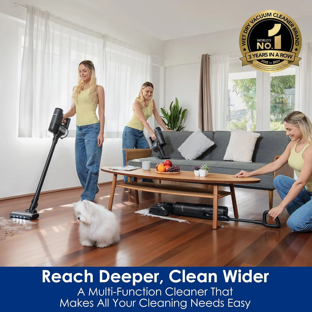 Tineco Floor ONE S7 Stretch Ultra Bezprzewodowy Odkurzacze na sucho i mokro, zapobiegająca splątaniu 180°, czas pracy 50 minut, samooczyszczanie Flashdry 85℃, dwustronne czyszczenie krawędzi