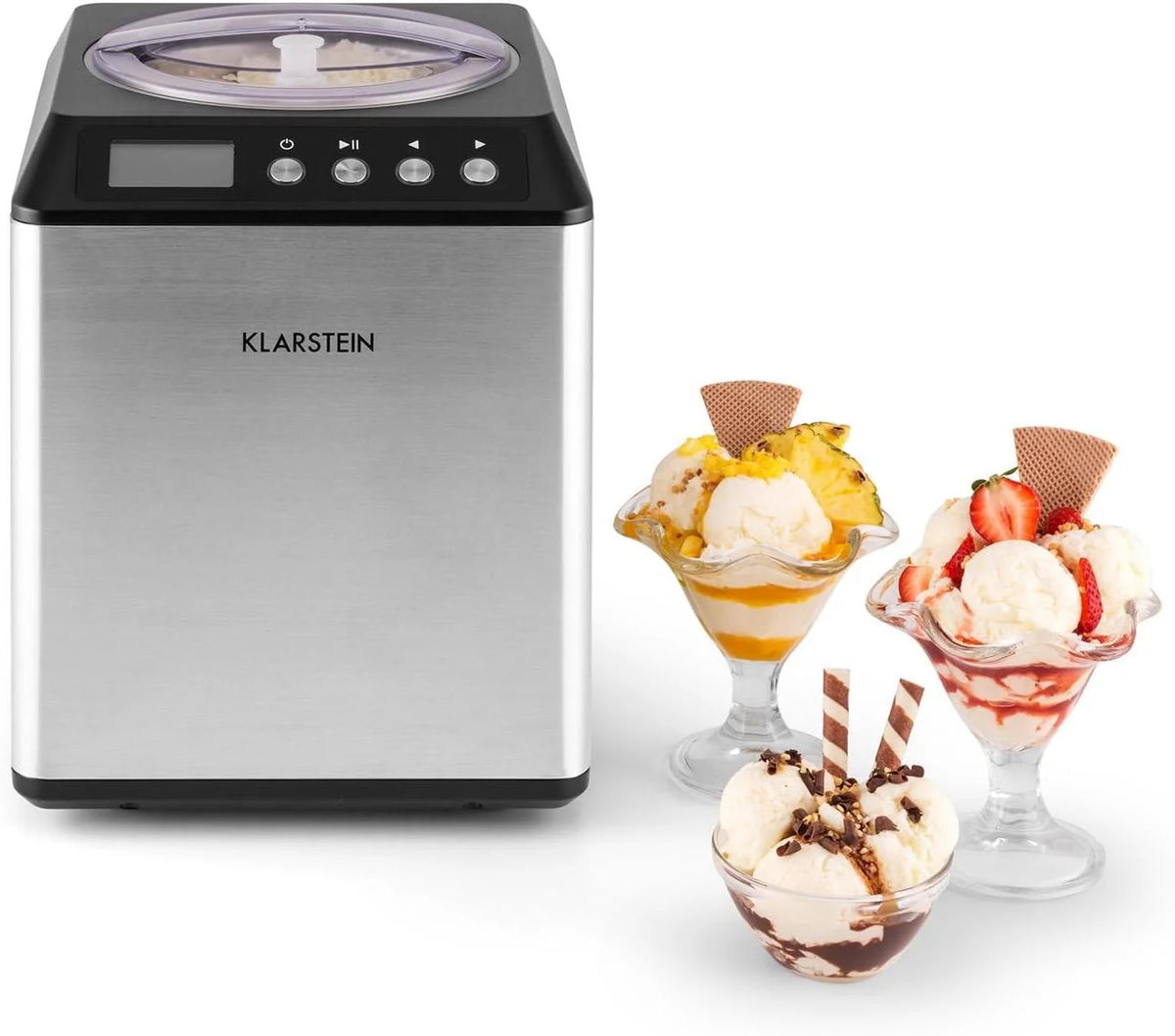 Klarstein Vanilla Sky - maszyna do lodów, maszyna do lodów, funkcja utrzymywania chłodu, minutnik, czas przygotowania: 30-40 min, wyświetlacz LED, łatwe czyszczenie, stal nierdzewna, 250 W - czarny, 2,5 l