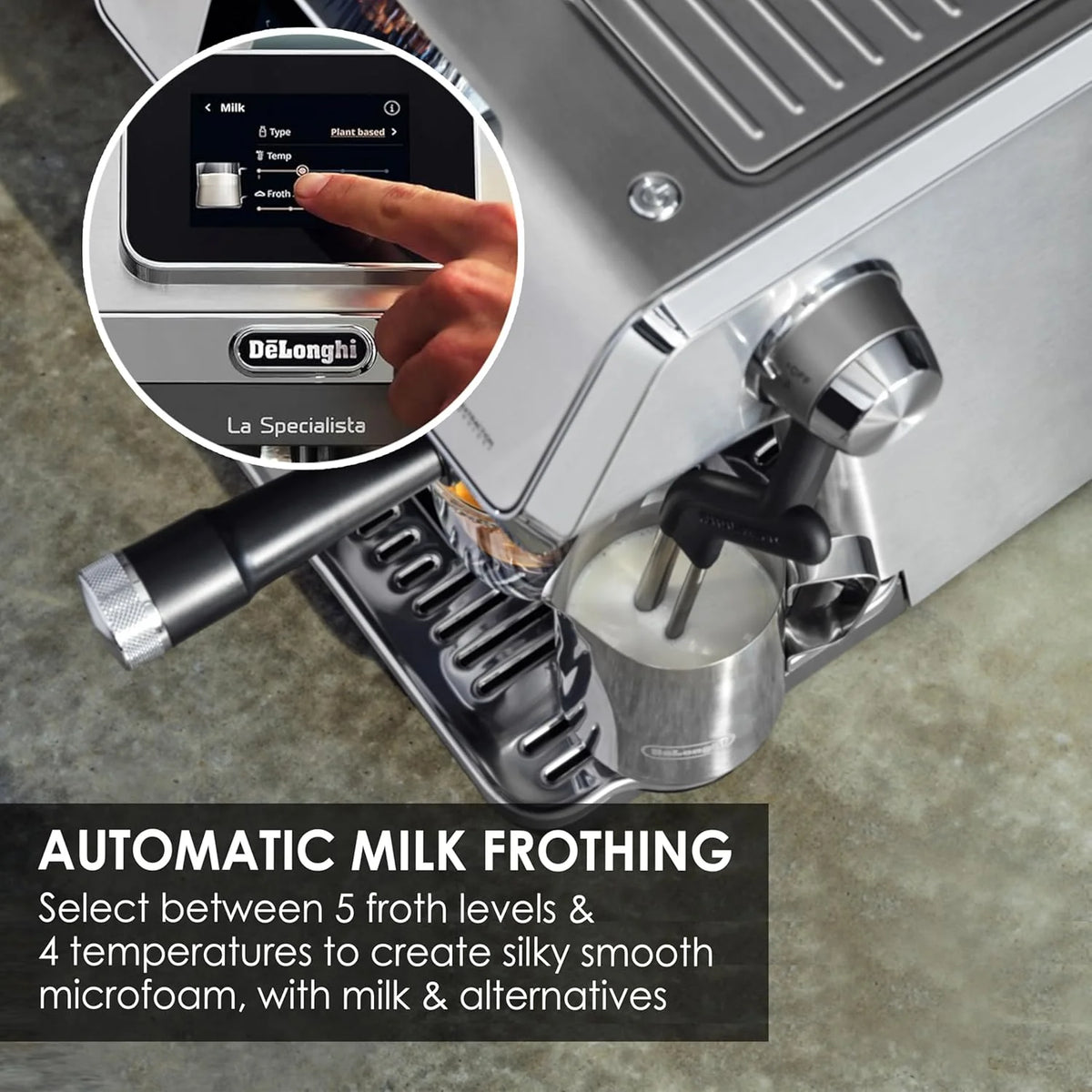 De'Longhi Specjalista dotykowy EC9455.M ekspres do kawy z młynkiem do kawy, funkcja Cold Brew, automatyczne i ręczne spienianie mleka, 10 bezpośrednich przepisów, wyświetlacz dotykowy, w zestawie