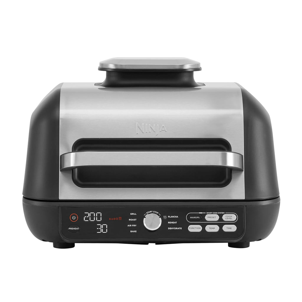 Ninja Foodi MAX PRO Grill, płaska płyta i frytkownica beztluszczowa z cyfrową sondą kuchenną i termometrem, 3,8 l, 7 funkcji gotowania w 1, części można myć w zmywarce, srebrno/czarny, AG651EU