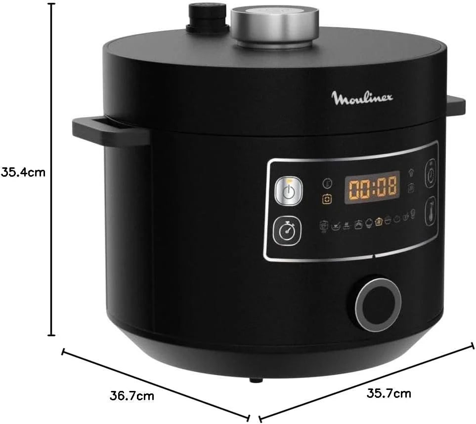 Moulinex Turbo Cuisine & Fry CE7788-2 w 1: elektryczny szybkowar i frytkownica powietrzna do 1450 W, nieprzywierająca miska sferyczna, 15 programów automatycznych, timer, akcesoria, czarny