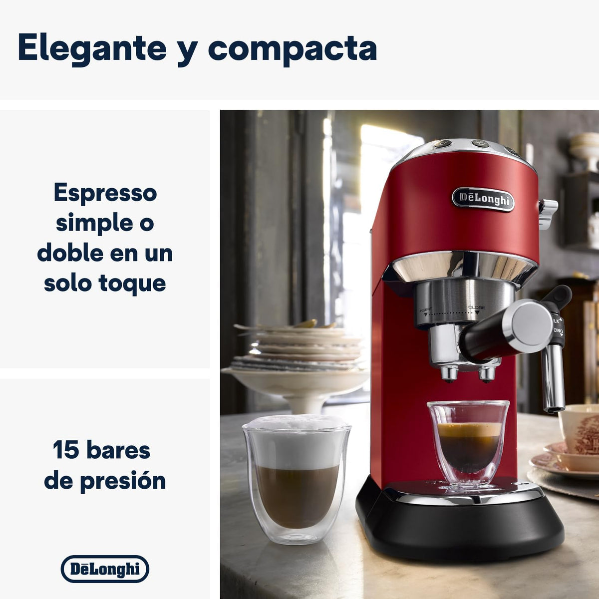 De'Longhi Dedica – Ekspres do kawy ze stali nierdzewnej z pompką do kawy mielonej lub na kapsułki, espresso i cappuccino, zbiornik 1,3 litra, system zapobiegający kapaniu, model EC685.M, kolor metaliczny