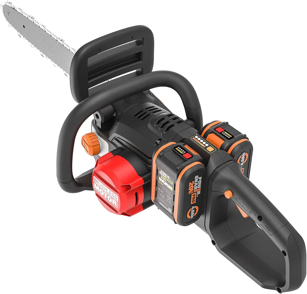 WORX WG385E Nitro Akumulatorowa Pilarka Łańcuchowa 40V(2 x 20V), Silnik Bezszczotkowy, Automatyczne Napinanie i Smarowanie Łańcucha, Długość Cięcia 40 cm, Prędkość Cięcia 18m/s