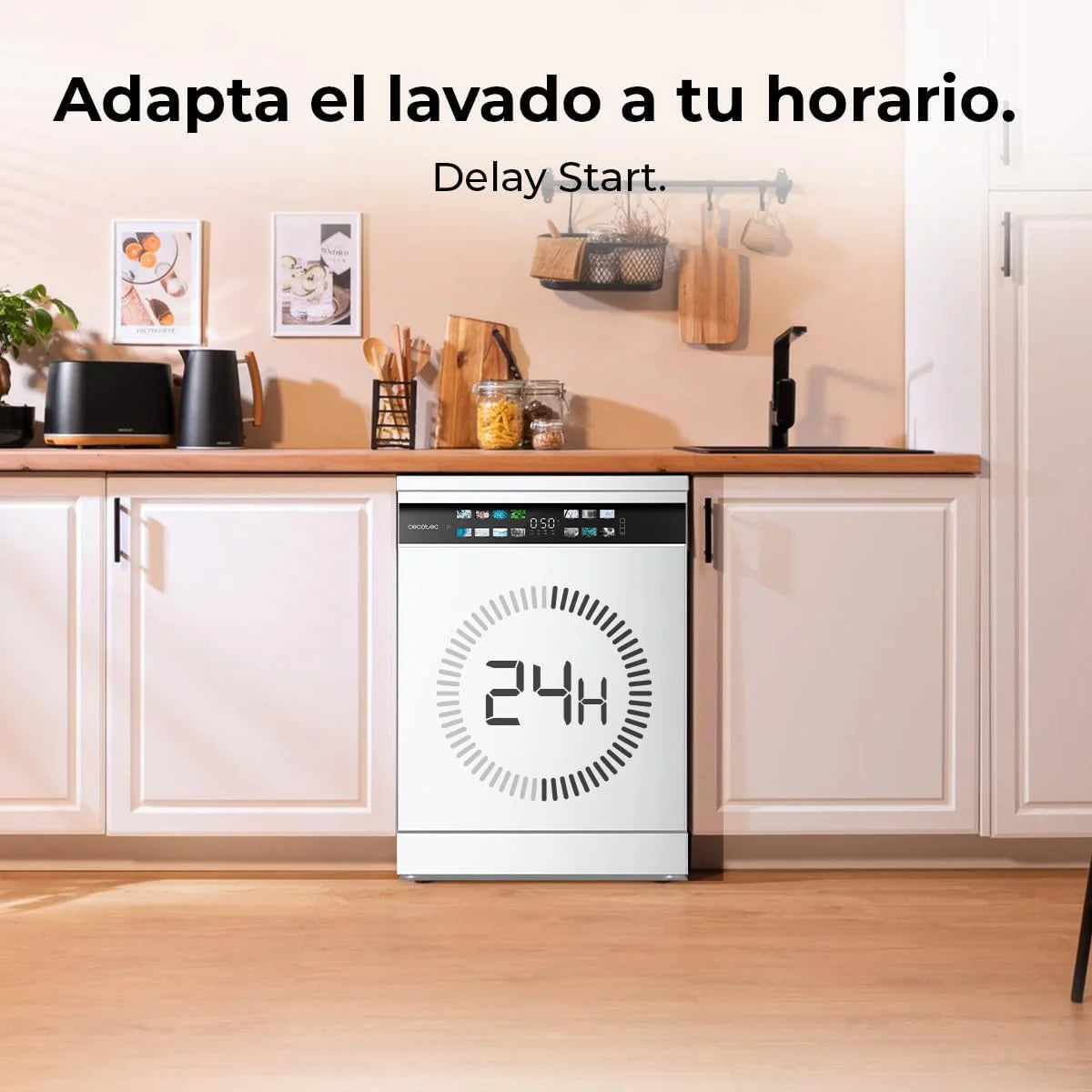Cecotec Zmywarka do zabudowy Bolero Aguazero 6700 B. 60 cm, 15 kryć, klasa B, silnik falownika Plus, kolorowy wyświetlacz, 14 programów, O2 Dry, Turbo Dry+, Dual Zone, regulowana taca, AutoClean