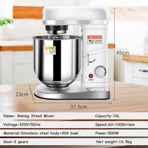 Profesjonalny mikser stojakowy, 3 Speed 10L Mixing Bowl 500W Elektryczny z Beater & Dough Hok, komercyjny mikser kuchenny i mikser, biały