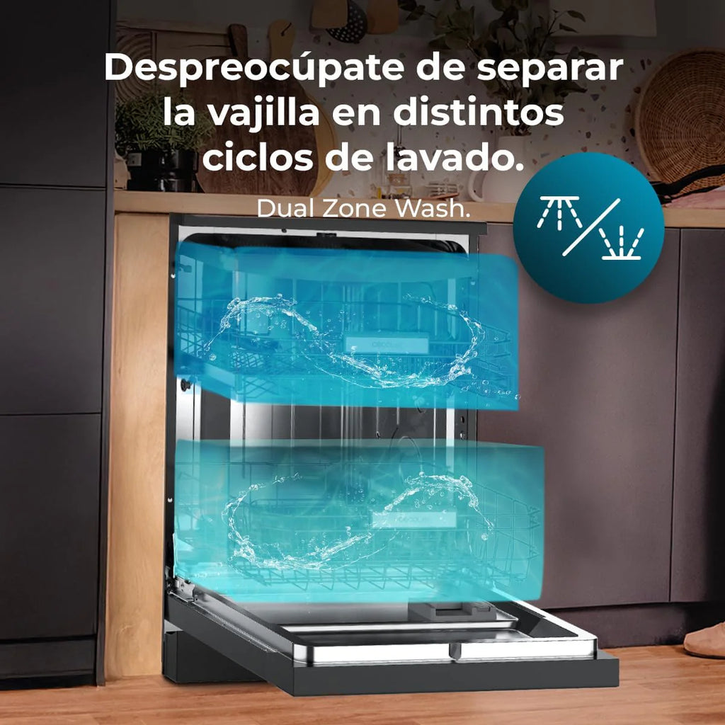 Cecotec Bolero Aguazero 60 cm kompaktowa zmywarka 6320 D, 1900 W, 15 sztućców, 8 programów, wyświetlacz FullColor XXL, Smart Wash, UV Light, Turbo Dry+, AutoClean, Średnie ładowanie, Delay Start
