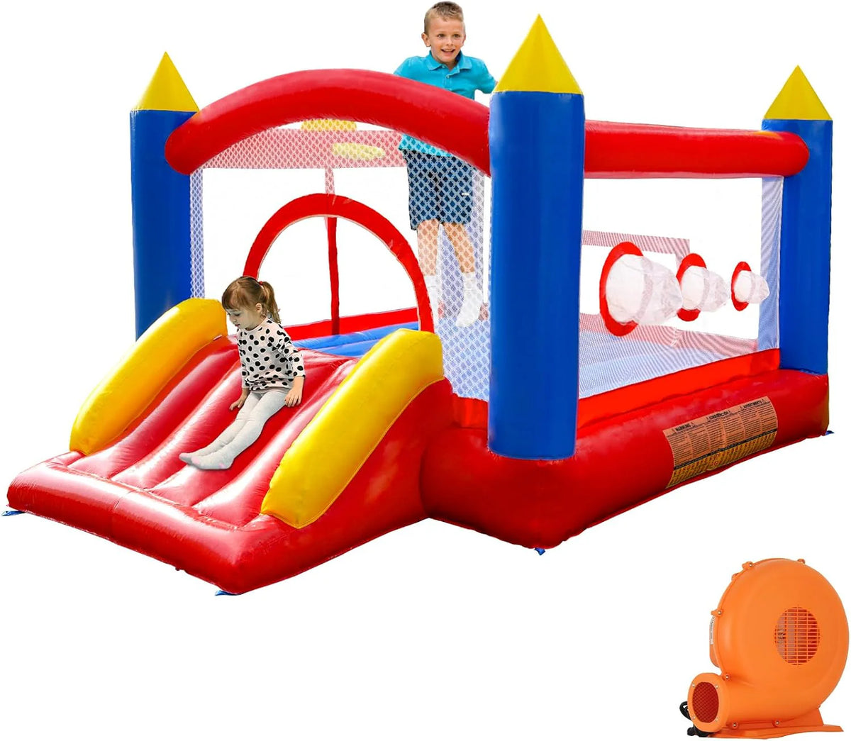 Ballsea Dmuchany zamek z PCW, trampolina, zjeżdżalnia, siatka bezpieczeństwa, ten zamek jest wykonany w 100% z PCW, nadaje się do domu, na zewnątrz, przedszkola lub komercyjnego (wymiary: 365 x 283 x