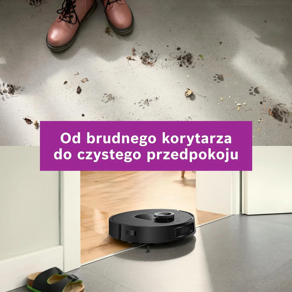 Bosch Spotless Max Robot sprzątający z funkcją mopowania, moc ssania 11 000 Pa, wysuwana nakładka mopującą, stacja czyszczącą, nawigacją Smart Vision, aplikacja Bosch Home Connect, BCRDW3B, czarny