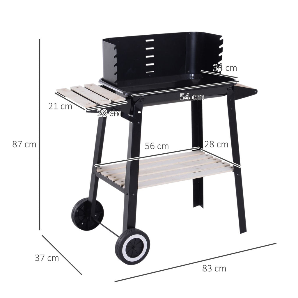 Grill węglowy Outsunny z kółkami i półką 83x37x87 cm, czarny