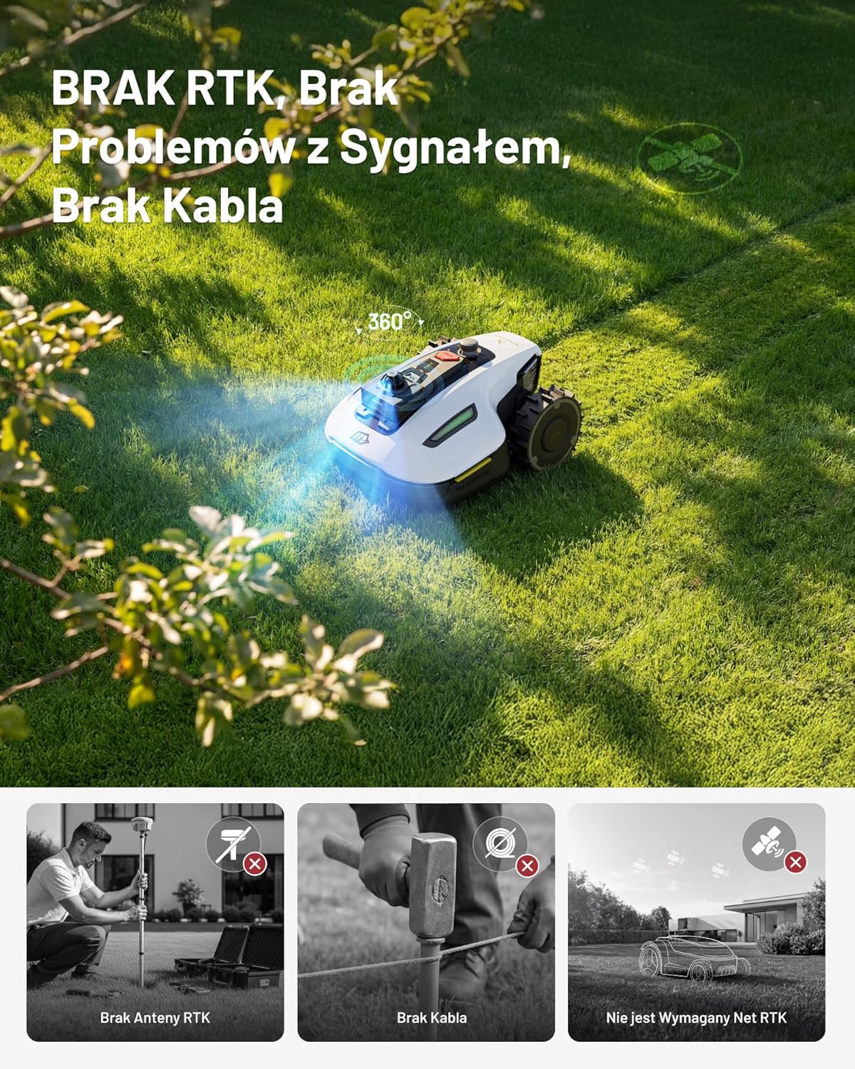 Mammotion YUKA 2000 Kosiarka Automatyczna z zamiatarką, Zalecane 2000 m², maks.2400 m²,i Nachyleniu 45%, UltraSense AI Vision do Auto-Mapowania Wysokość Koszenia 20-90mm Szerokość Koszenia 320mm