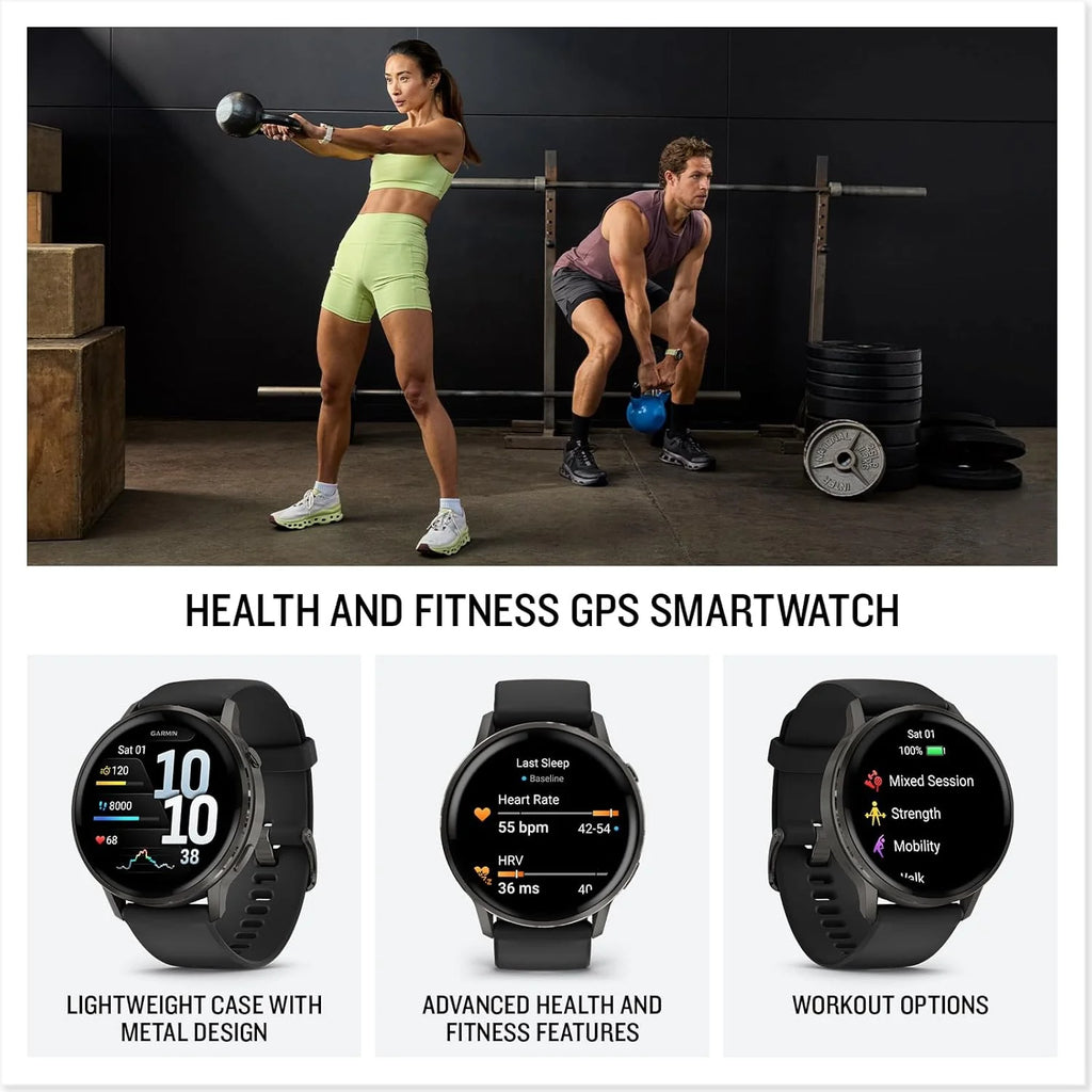 Garmin Venu 4 Premium Smartwatch GPS 41mm, AMOLED, Latarka LED, Slate Black/Black