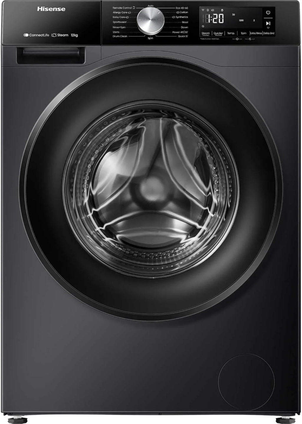 Hisense WF3S1043BB3 pralka z funkcją pary, 10,5 kg, 1400 U-Min-ConnectLife16 programów antyalergicznych, program do prania dla niemowląt, pranie automatyczne pranie QuickWash, 15 min, puch-Eco 40-60°C