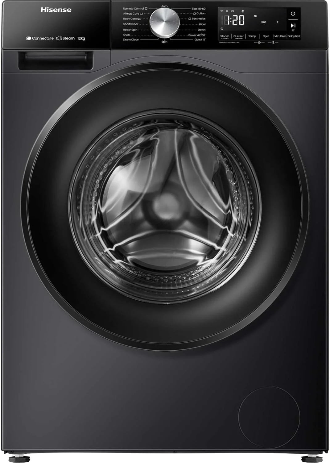 Hisense WF3S1043BB3 pralka z funkcją pary, 10,5 kg, 1400 U-Min-ConnectLife16 programów antyalergicznych, program do prania dla niemowląt, pranie automatyczne pranie QuickWash, 15 min, puch-Eco 40-60°C