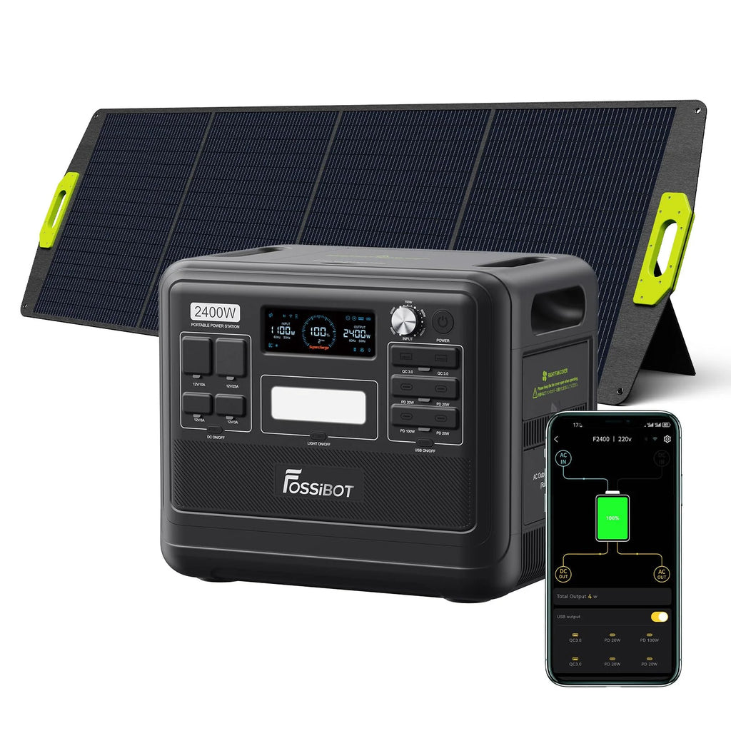 FOSSIBOT-Polska F2400 przenośna stacja zasilania, Generator solarny 2048 Wh LiFePO4 akumulator zapasowy z wyjściami 2400 W AC Z kontrolą APP