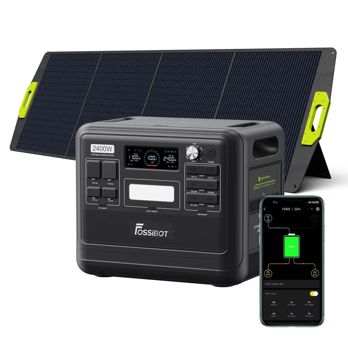FOSSIBOT-Polska F2400 przenośna stacja zasilania, Generator solarny 2048 Wh LiFePO4 akumulator zapasowy z wyjściami 2400 W AC Z kontrolą APP