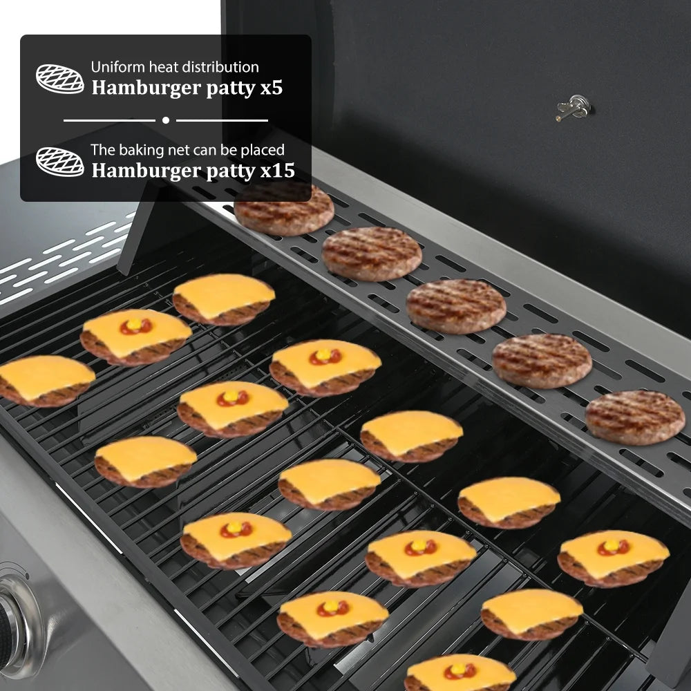 Grill gazowy SEGMART 2026 ze stali nierdzewnej z 4 palnikami – 34 200 BTU, do ogrodu/na taras z dwiema składanymi półkami i termometrem, idealny na kemping i do gotowania na świeżym powietrzu