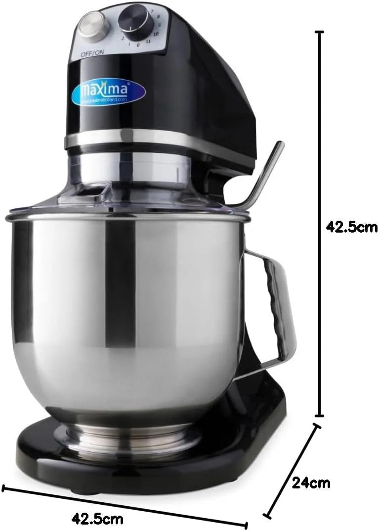 Mikser planetarny 7 l do 2 kg ciasta Czarny - Miska do miksowania ze stali nierdzewnej - 11 prędkości - Robot kuchenny - Mikser stojący - Robot kuchenny - 7 litrów