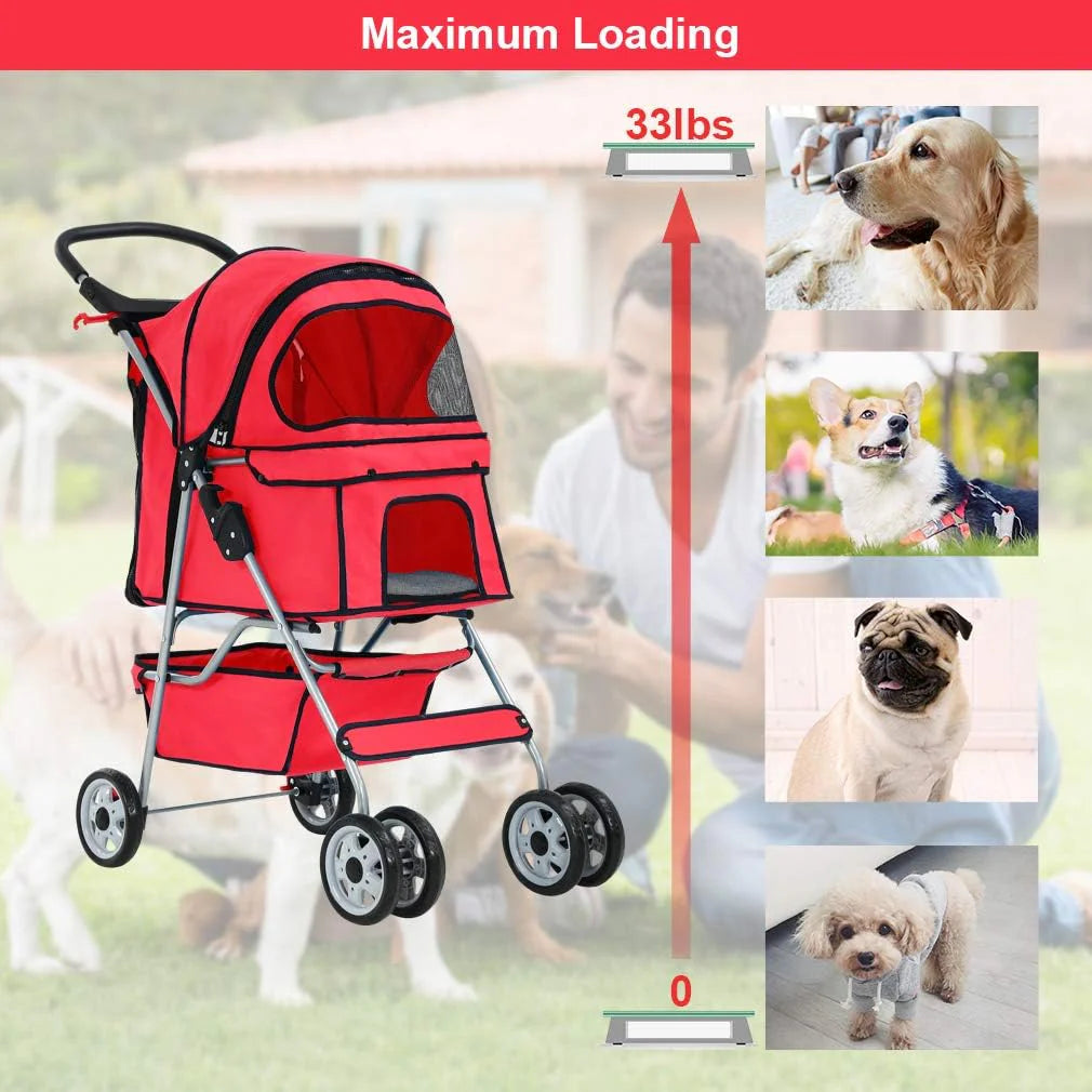 BestPet Wózek dla zwierząt domowych klatka dla kota psa wózek podróżny składany transporter, czerwony