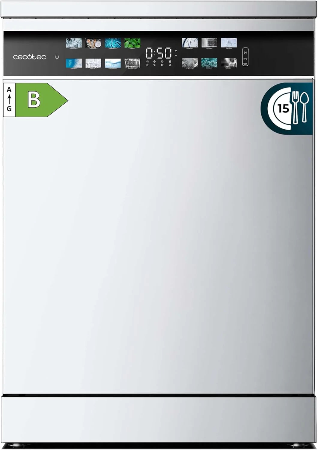 Cecotec Zmywarka do zabudowy Bolero Aguazero 6700 B. 60 cm, 15 kryć, klasa B, silnik falownika Plus, kolorowy wyświetlacz, 14 programów, O2 Dry, Turbo Dry+, Dual Zone, regulowana taca, AutoClean