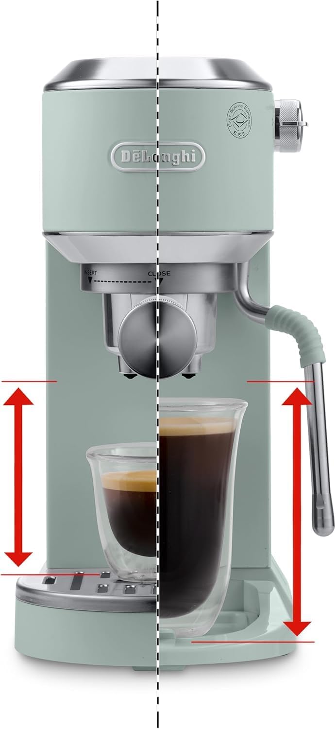 De'Longhi Dedica – Ekspres do kawy ze stali nierdzewnej z pompką do kawy mielonej lub na kapsułki, espresso i cappuccino, zbiornik 1,3 litra, system zapobiegający kapaniu, model EC685.M, kolor metaliczny