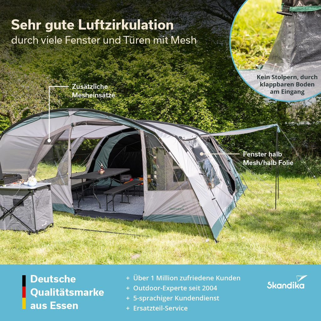 Skandika Namiot tunelowy Hafslo 6 XL Sleeper Protect | namiot kempingowy dla 6 osób, technologia Sleeper, wszyta podłoga namiotu, daszek, słup wody 5000 mm | duży namiot rodzinny, namiot, outdoor