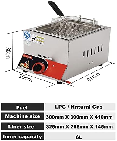 Frytkownica gazowa komercyjna, frytkownica LPG do blatu, stal nierdzewna, podwójna frytkownica o pojemności 11 l z regulowaną mocą ognia i łatwym czyszczeniem
