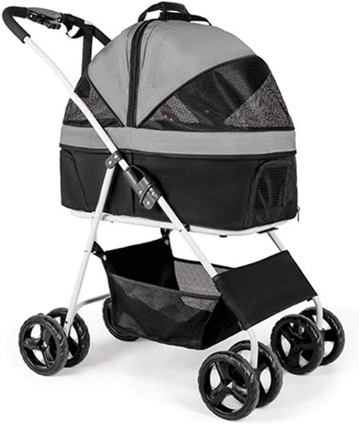 Premium Pet Stroller Cat Dog Wózki dla średnich psów, składany wózek dla kota dla 2 kotów Wózki dla psów Wózki dla małych psów Oddychający wózek dla psa Wózek buggy (kolor: jasnoszary) (ciemnoszary)