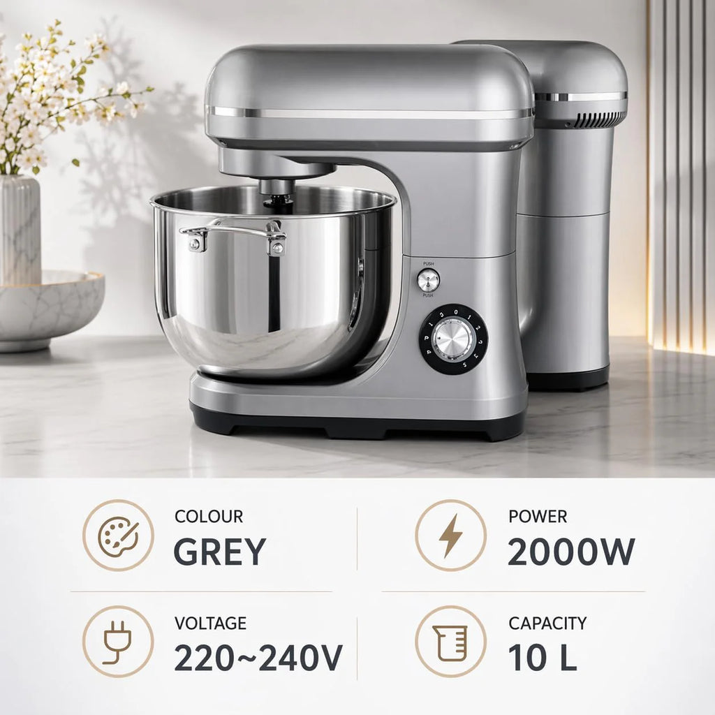 Komercyjny mikser do żywności 2000 W o pojemności 10 l, 8 prędkości, hak do ciasta, hak do mieszania, trzepaczka do jajek, idealny do piekarni, restauracji, szkół, pizzerii
