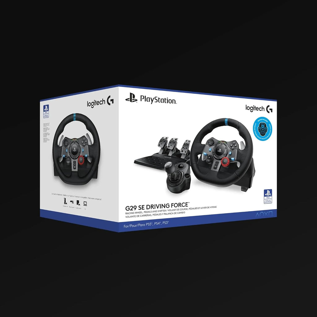 Logitech G G29 SE Driving Force, kierownica i pedały wyścigowe, siłowe sprzężenie zwrotne, prawdziwa skóra + Driving Force Shifter, dźwignia zmiany biegów - do konsol PS5, PS4 i PC/Mac - Czarny