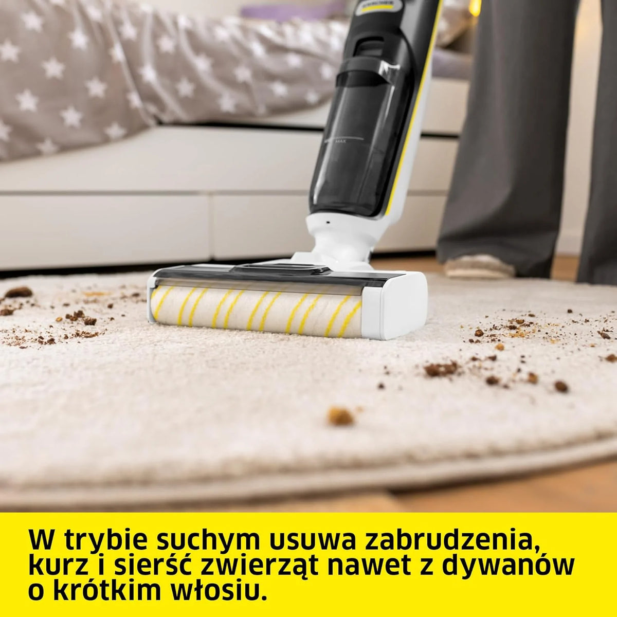 Kärcher bezprzewodowy mop odkurzający FCV 4 Dry Extra, 4 tryby czyszczenia, bateria: ok. 45 min, powierzchnia użytkowa na jedno ładowanie: ok. 200 m², stacja czyszcząca, ładująca i susząca