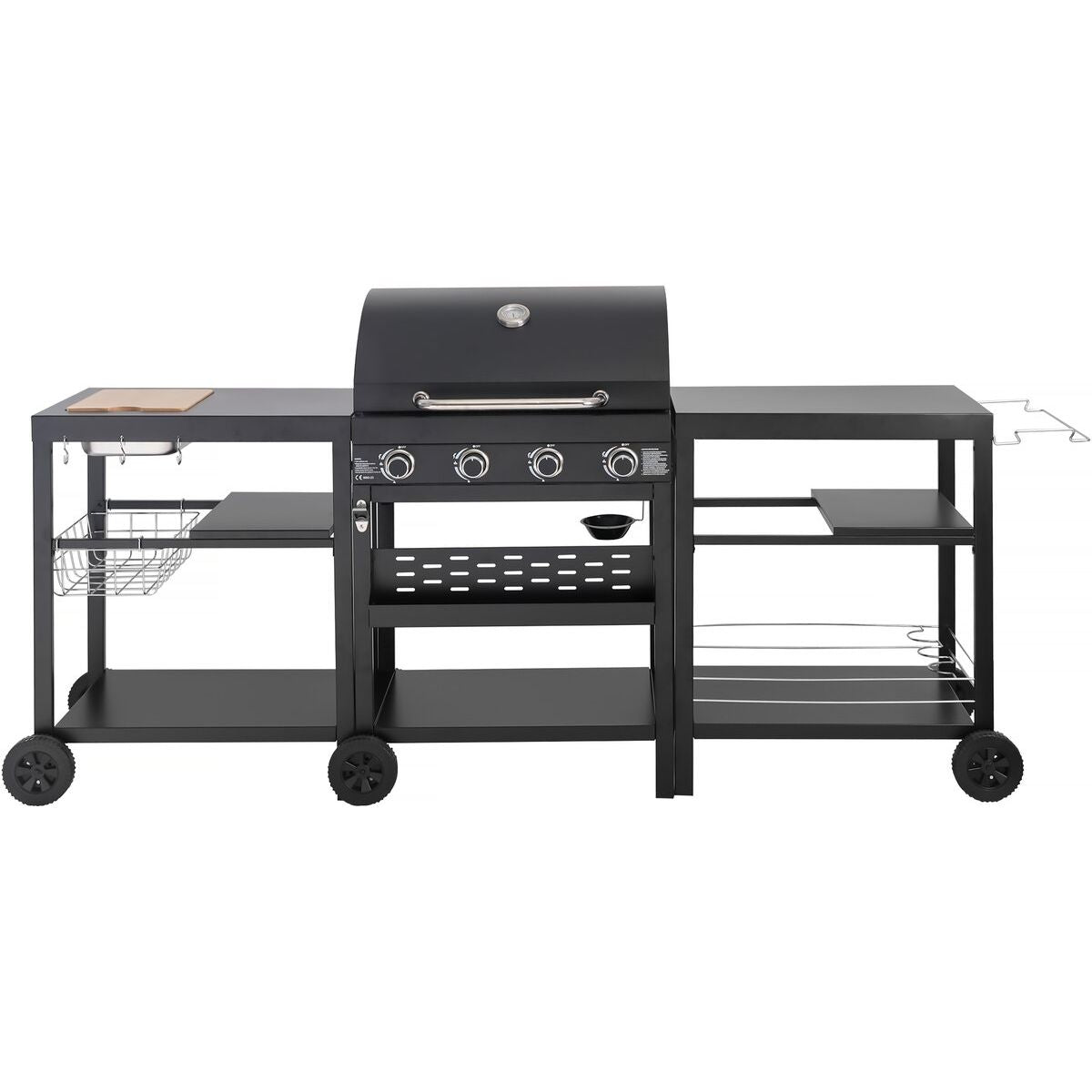 Grill gazowy do gotowania na świeżym powietrzu – 12 kW – 4 palniki – czarny