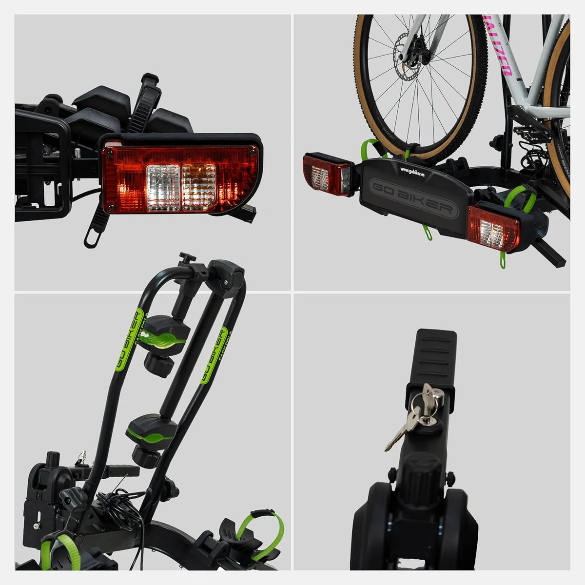 Easy-Move bagażnik rowerowy na 2 rowery elektryczne, składany i przechylany, ochrona przed kradzieżą do rowerów i bagażników rowerowych, 7- i 13-biegunowe światła, maks. obciążenie 60 kg