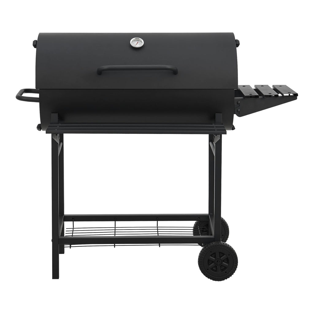 Grill węglowy Armento z 2 kółkami, termometrem, stalowy – czarny [casa.pro]