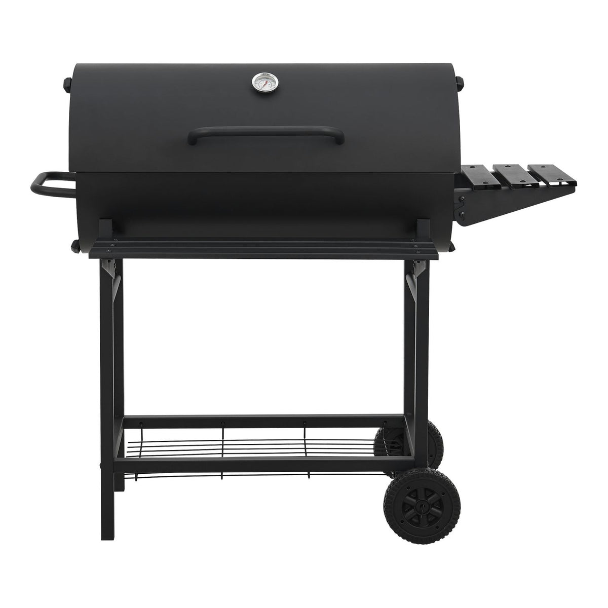 Grill węglowy Armento z 2 kółkami, termometrem, stalowy – czarny [casa.pro]