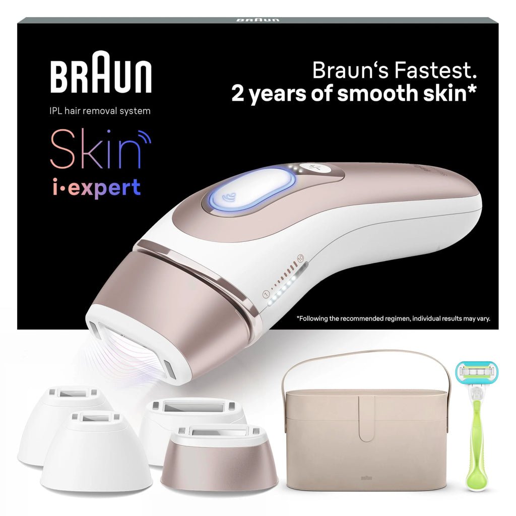 Braun Skin I·Expert inteligentny depilator z impulsowym światłem, depilator ciała dla kobiet, alternatywna laserowa fryzura dla kobiet, bezpłatna aplikacja, w zestawie kopertówka, golarka Venus
