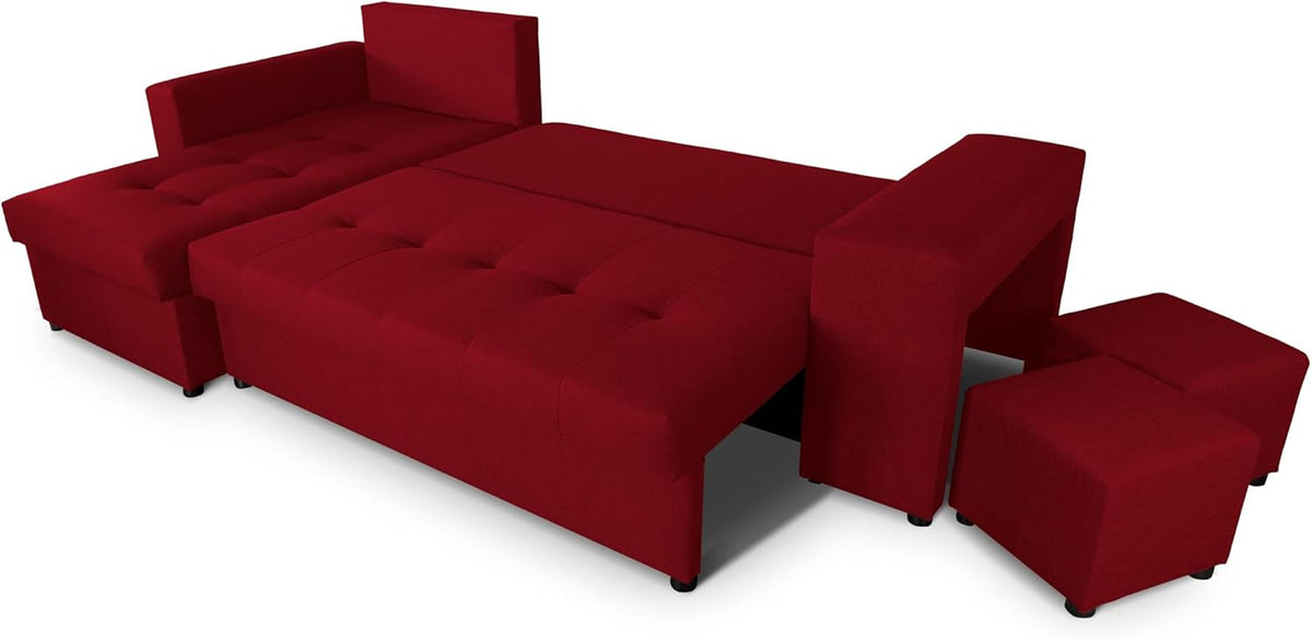 NAWSTOL - Sofa narożna Leon z funkcją spania i skrzynią na pościel – nowoczesna sofa do salonu – możliwość montażu z lewej lub prawej strony (szara + biała sztuczna skóra)