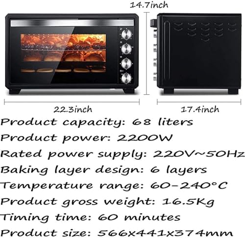 Piekarnik elektryczny z funkcją frytkownicy powietrznej 40 l z konwekcją, timerem 60 min, wbudowanym oświetleniem, kontrolą temperatury 90°C–230°C do opiekania i grillowania