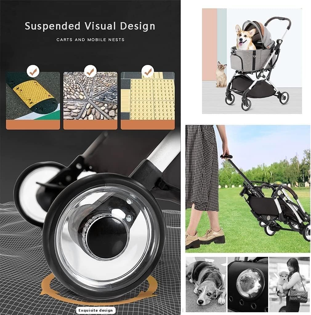 Premium Pet Stroller Dla Kotów Psów Lekki Składany Wózek Dla Zwierząt 4 Koła Materiały Podróżne Oddzielny Wózek Dla Psa Buggy Pushchairs (Color : Black)