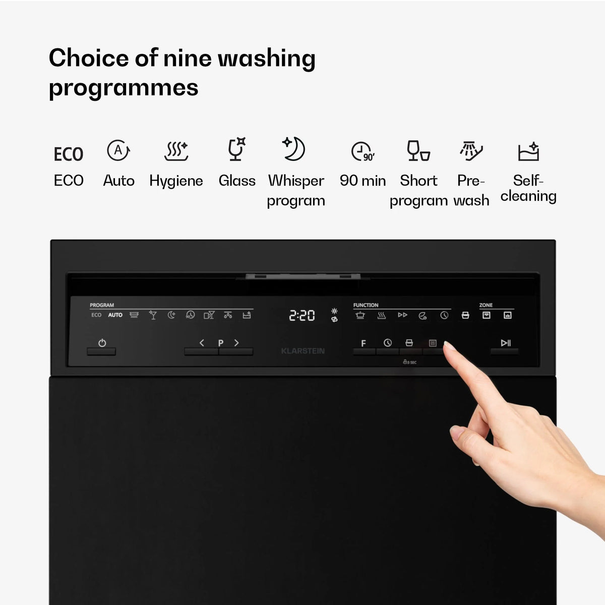 Klarstein Velaire zmywarka do naczyń, 45 cm, wolnostojąca, 10 miejsc, 9 programów, 42 dB, klasa energetyczna B, AquaStop, zabezpieczenie przed dziećmi, zmywarka do naczyń