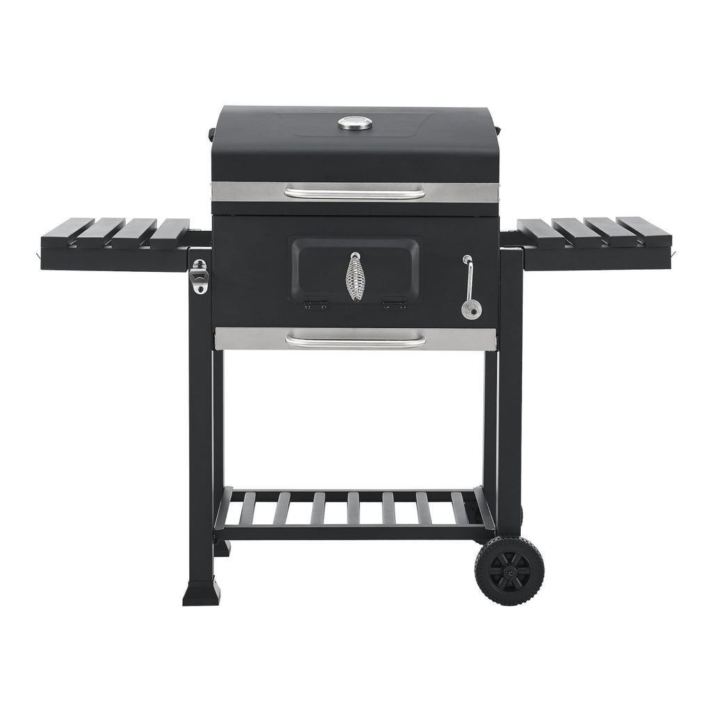 Grill węglowy Arnad z 2 stalowymi półkami 105x135x48cm - czarny [casa.pro]
