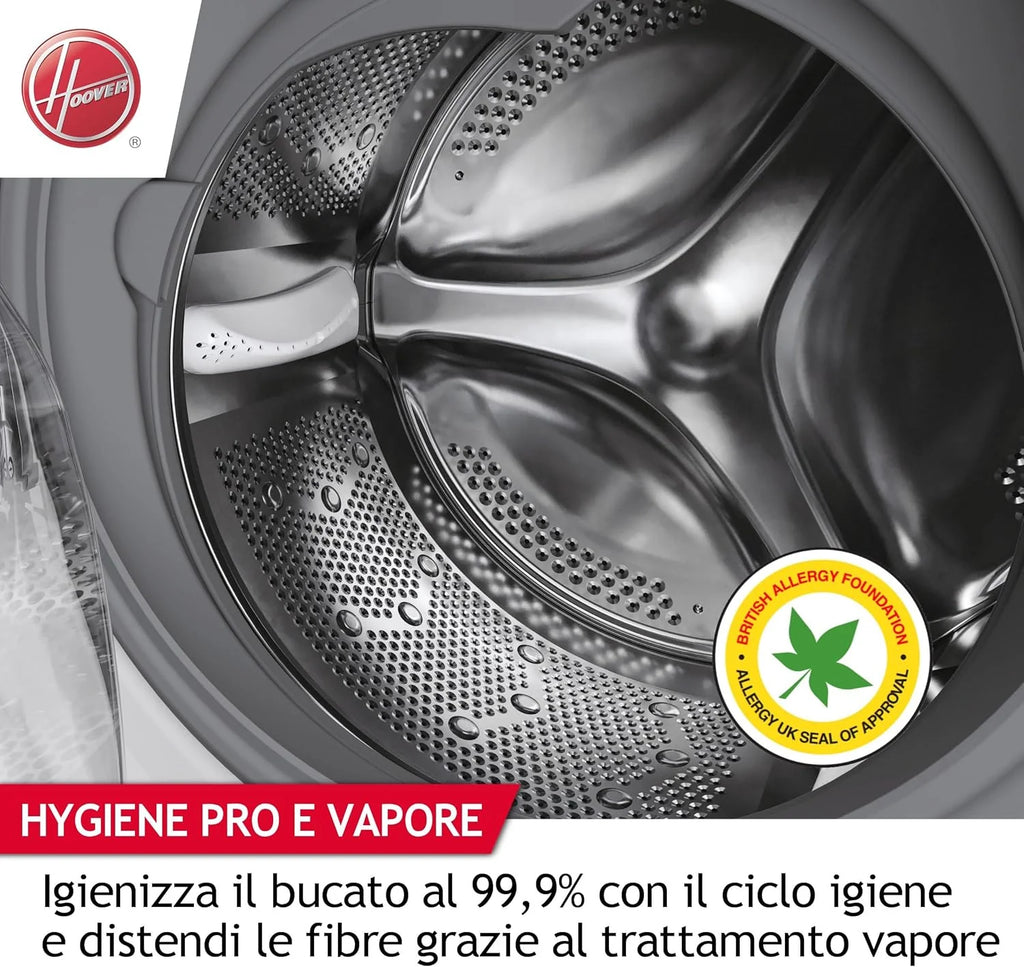 Hoo ver, Pralka Slim H-WASH 350, H3WP4474TAM6/1-S, Pralka ładowana od przodu, 7 KG, klasa A-10%, 1200 obrotów, 77 dB, Para, 16 programów, Opóźniony start, Biały, AxLxP 85x60x45 cm