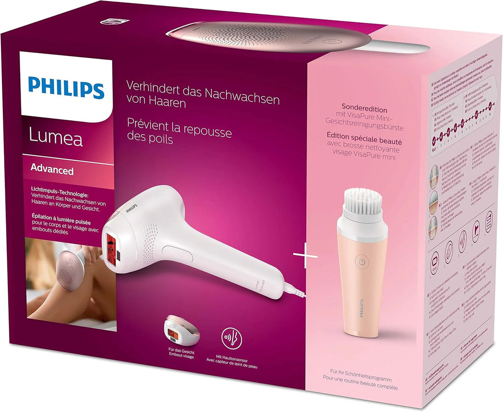 Philips Lumea Zaawansowane urządzenie do usuwania włosów IPL z 2 nasadkami do twarzy i ciała z mini szczoteczką do oczyszczania twarzy VisaPure - BRI922/00