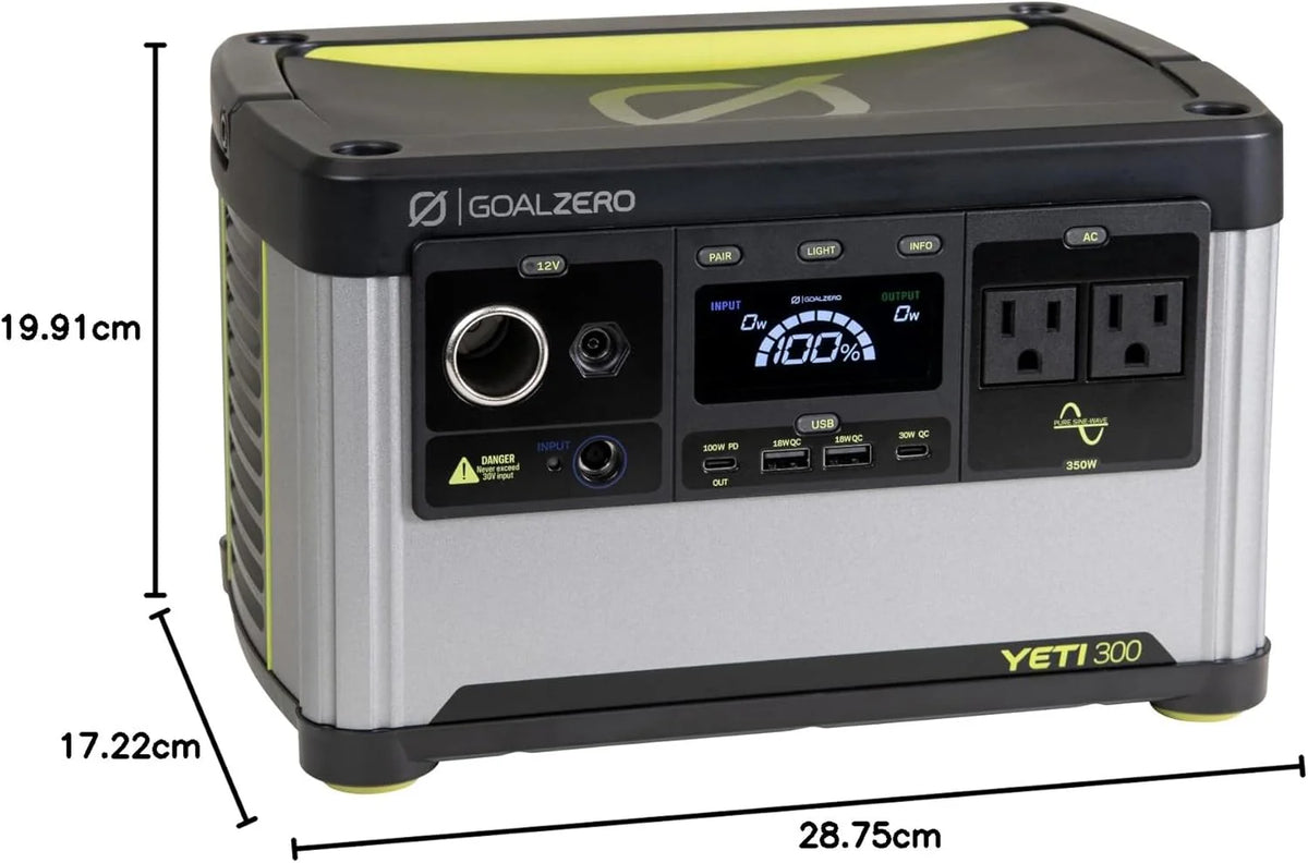 Goal Zero Yeti Przenośna stacja zasilania, Yeti 300, akumulator LiFePO4 o mocy 297 W, wodoodporny i pyłoszczelny generator solarny do użytku na zewnątrz, na kemping, do tylnej klapy i domu, czyste