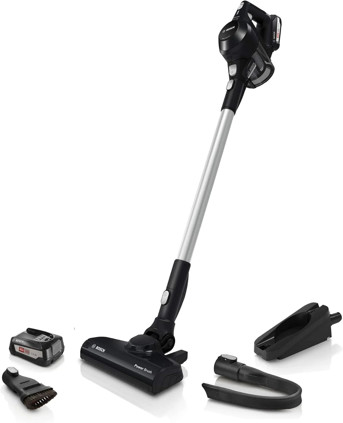 Bosch Akumulatorowy odkurzacz Unlimited seria 6 BKS6111P, bezprzewodowy odkurzacz ręczny, bezworkowy, lekki, higieniczny filtr, wysoka moc ssania, długi czas pracy, ssawka szczelinowa, wszystkie