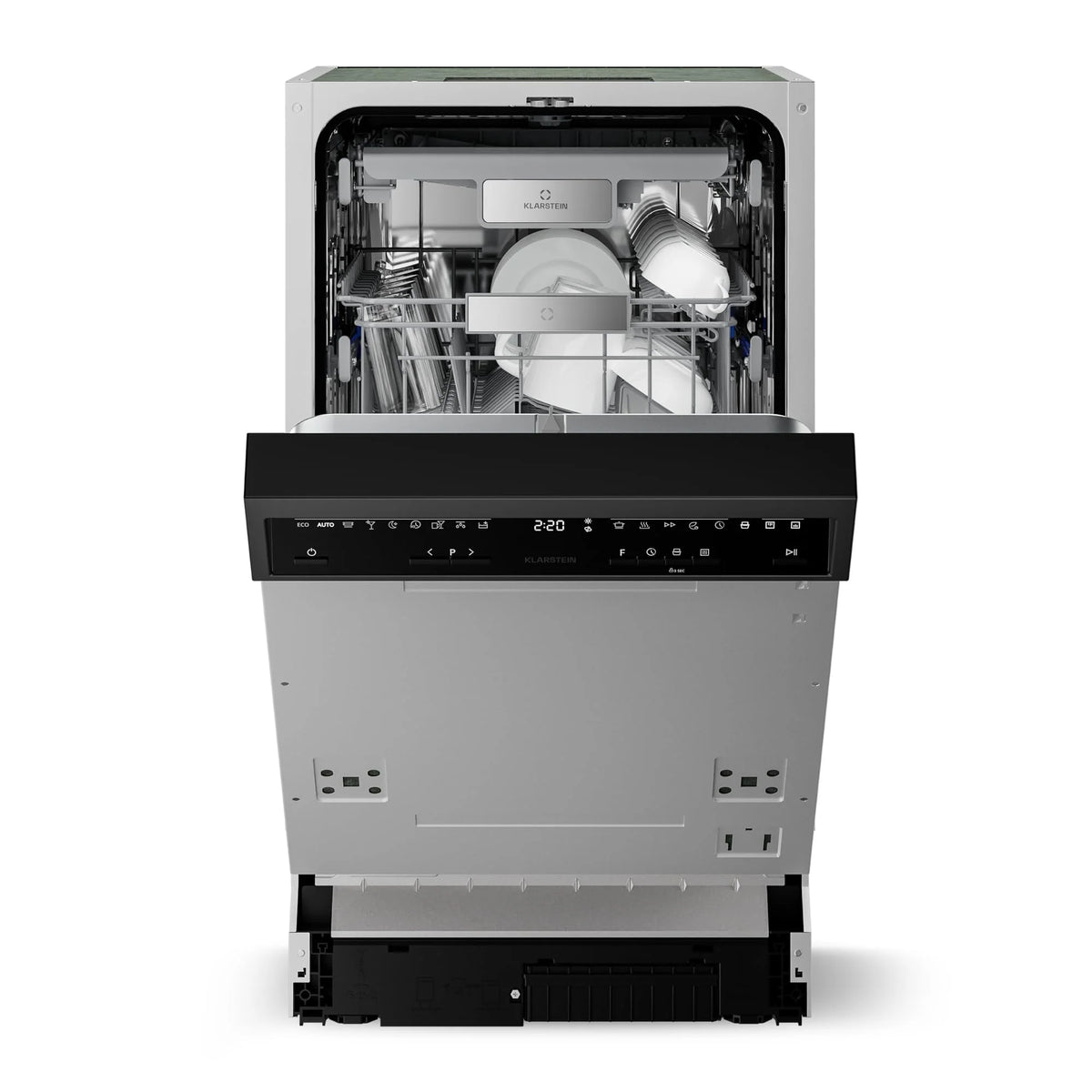 Klarstein Velaire zmywarka do naczyń 45 cm – półzintegrowana, 10 miejsc, 9 programów, 42 dB, klasa energetyczna B, AquaStop, zabezpieczenie przed dziećmi, częściowo zintegrowana zmywarka