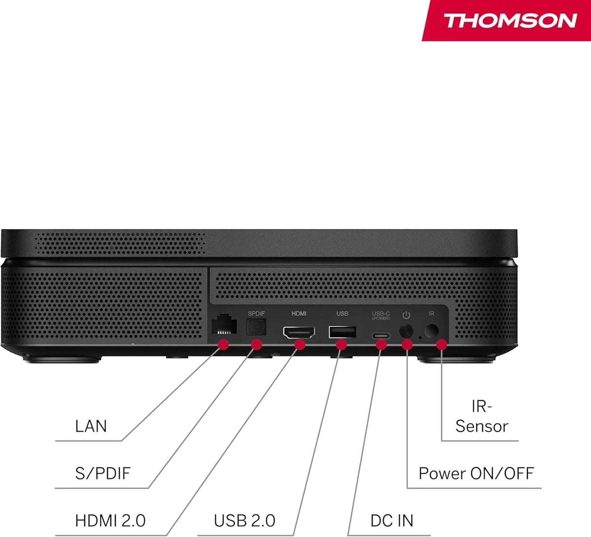 Thomson Sirius PG55B Inteligentny Projektor Laserowy RGB, Bardzo Krótki Rzut, Full HD 1080p, Google TV, 600 ANSI, Autofocus, HDR10+, Dolby Digital+, Bateria, WiFi, Bluetooth