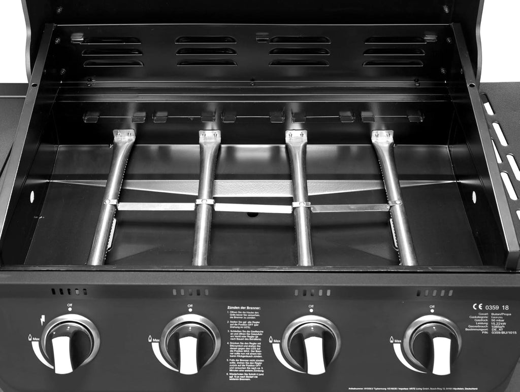 Grill gazowy COLUMBUS 4 + 1 palnik firmy El Fuego® BBQ BBQ grill na kółkach, grill gazowy Barbecue AY 563