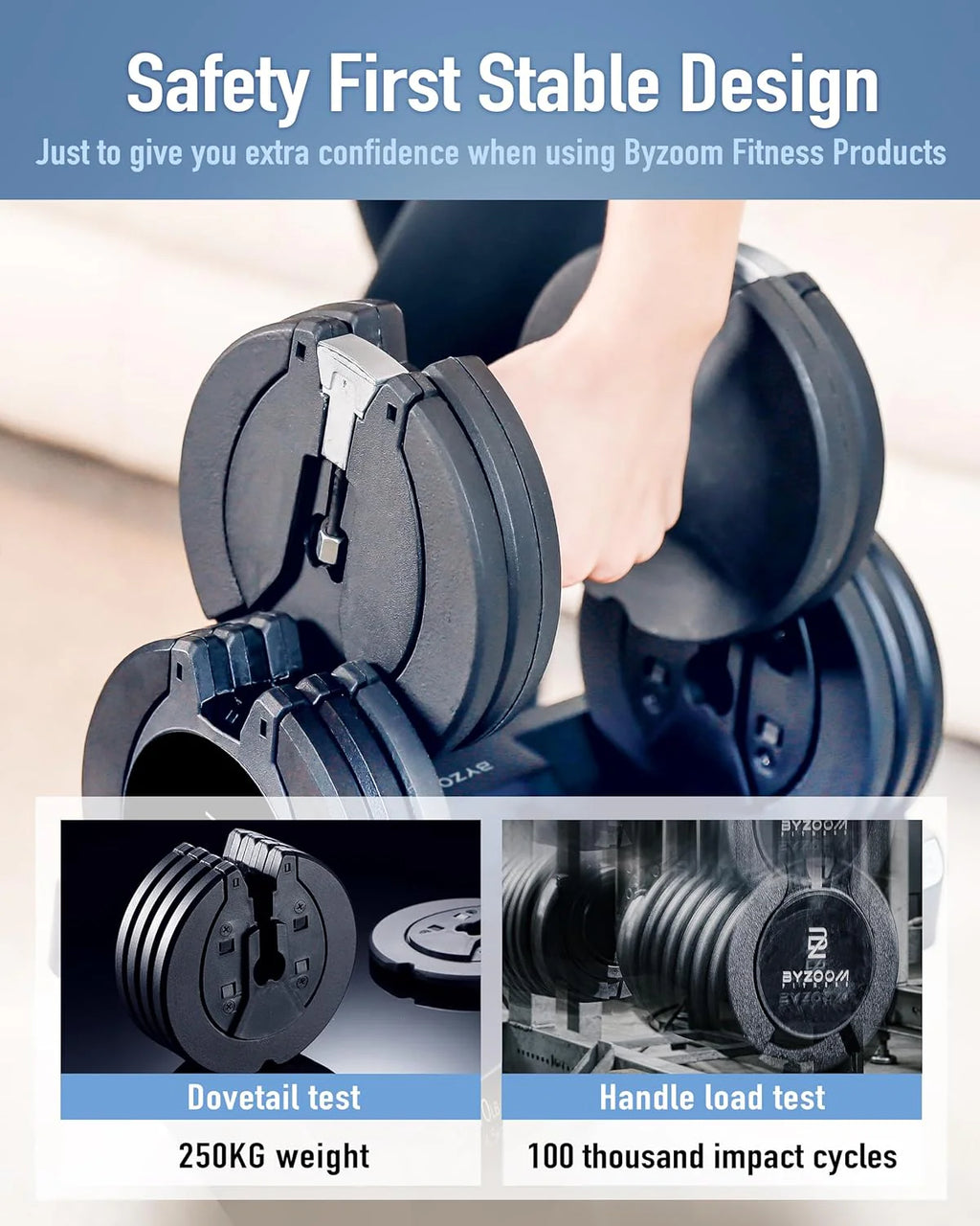 BYZOOM FITNESS Regulowane hantle – 12,5/11,3 kg pojedyncza jednostka LUB zestaw 5-12,7 cm - 1 regulowana waga do domowej siłowni, treningu siłowego i treningów fitness, biały lub czarny