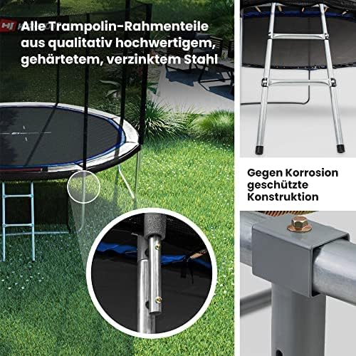 Hop-Sport Trampolina ogrodowa – Komplet trampoliny z podwójnymi nogami w kształcie litery U, zewntrzną siatką, matą do skakania, drabinką ora dodatkowymi akcesoriami, Ø 244/305/366/427/488 cm