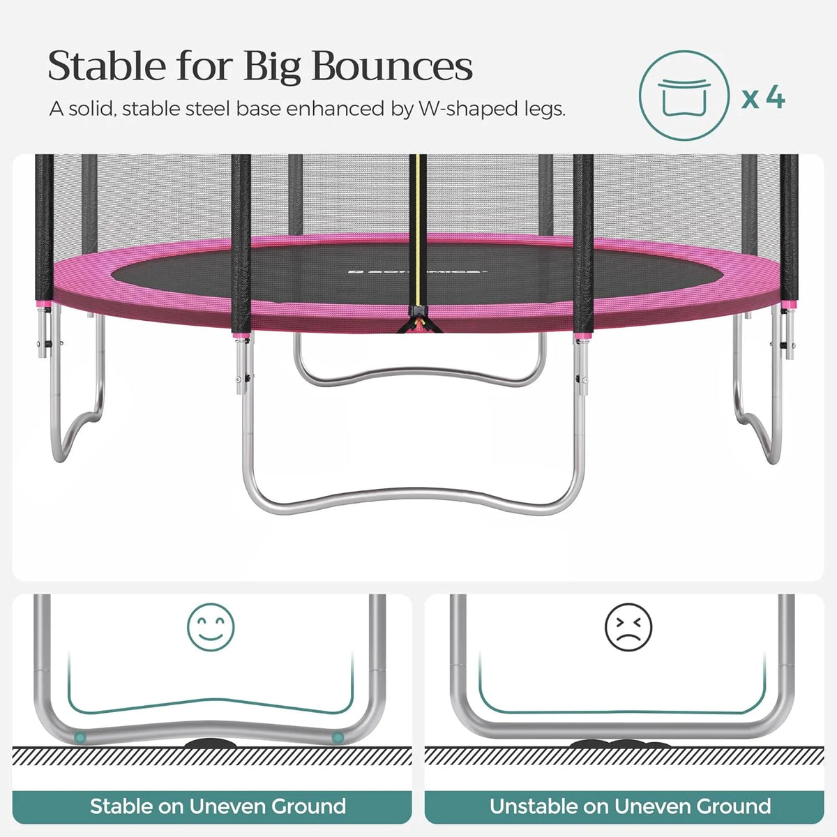 SONGMICS Trampolina ogrodowa o średnicy 183/244/305/366/427 cm, z siatką zabezpieczającą, drabinką i wyściełanymi drążkami, osłona bezpieczeństwa, zewnętrzna